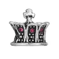 Silver crown bead charm with purple zircon stones and vintage oxidized finish for DIY bracelets - Vintage Crown Bead