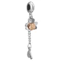 Silver flower bead charm with rose gold ladybug and dangling leaf for DIY jewelry - Pastoral Ladybug Flower Charm