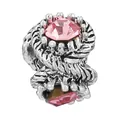 Vintage silver barrel charm with twisted texture and faceted pink crystals on both ends - Twisted Rope (26)