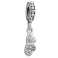Silver double heart charm with sparkling cubic zirconia stones and engraved details - Full Diamond Double Heart