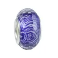 Faceted dark purple charm bead with white wave patterns and silver core for bracelets - Deep Purple Wave Pattern Faceted Style