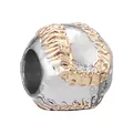 Silver baseball charm with golden stitching detail for DIY bracelets and necklaces - Gold Stitch Baseball Charm