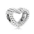 Silver heart charm bead with granulated texture and polished finish for DIY bracelets - Beaded Texture Heart (17)