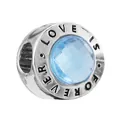 Silver bead charm with faceted sky blue gemstone and Love Is Forever engraving - Love is Forever Engraved Sky Blue Gemstone Style (34) / Normal Specification / Silver