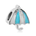 Silver umbrella charm bead with light blue and white enamel for DIY jewelry bracelets - Blue and White Striped Umbrella (18)
