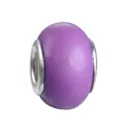 Close-up of purple resin large hole bead with silver metal rings for DIY jewelry - Purple Large Hole Glass Style