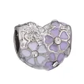 Silver heart charm bead with purple enamel flowers and small white crystals - Floral Heart (33)