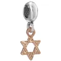 Silver and rose gold Star of David charm bead with textured hammered finish - Rose Gold Hammered Hexagram Pendant