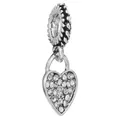 Silver heart charm with clear sparkling zircons and textured bail for DIY jewelry - Pave Heart