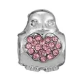 Polished silver penguin charm with pink crystal heart for DIY beaded bracelets - Heart Penguin (28)