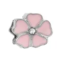 Pink enamel five-petal flower charm bead with crystal center for DIY bracelets - Pink Enamel Five-Petal Flower with Center Gem