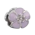Lavender enamel flower charm in silver finish with intricate floral petal details - Purple Flower Enamel Bead (34)