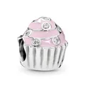 Silver cupcake bead with pink enamel and white zircon stones for charm bracelets - Pink Cupcake Style (20)