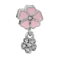 Pink enamel flower charm with sparkling cubic zirconia in silver-tone finish - Pink Enamel Double Layer Flower Dangle