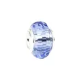 Macro shot of 128-faceted lavender glass bead with silver metal core tube insert - Pale Purple Faceted Style