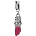 Silver lipstick charm bead with sparkling crystals and red enamel for DIY jewelry - Lipstick Dangle (35)