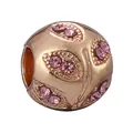 Rose gold plated charm bead with engraved leaf pattern and pink cubic zirconia - Rose Gold Frosted Leaf Diamond Bead