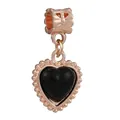 Rose gold heart charm with black stone and beaded edge for DIY bracelets - Black Heart Pendant (2)
