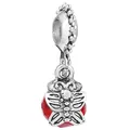 Silver retro butterfly charm with a large faceted red crystal for DIY bracelets - Vintage Butterfly Pendant