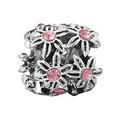 Retro silver flower bead charm with pink crystals for DIY jewelry bracelets - Floral Sphere (31)