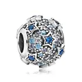 Silver starry sky bead charm with blue crystals and star engraving for DIY bracelets - Starry Night Blue Sphere (22)