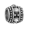 Vintage silver barrel bead charm with textured granules and sparkling clear crystals - 024 / Normal Specification