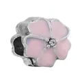 Pink enamel flower charm with sparkling center stone for DIY charm bracelets - Five-Petal Pink Enamel Flower with Gem