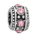 Silver barrel charm bead with vintage dots and four pink crystals for DIY bracelets - Dotted Barrel (33)