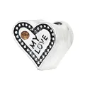 Silver heart bead charm with MY LOVE engraving and amber gemstone for DIY bracelets - My Love Black Edge Heart Bead