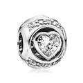 Silver heart charm bead with clear cubic zirconia for DIY bracelets and jewelry - Heart Zirconia Frame (24)