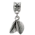Silver double leaf charm pendant with vintage texture for DIY jewelry making - Vintage Silver Double Leaf Pendant (044)