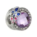 Purple crystal charm with sparkling silver butterflies and lavender rhinestone setting - Butterfly Zirconia Bead (39)