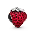 Silver bead charm in red strawberry design with leaf detail for DIY bracelets - Strawberry Enamel Pendant (25)