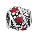 Silver retro charm bead with three faceted red crystals for DIY jewelry bracelets - Vintage Oxidized Texture Bead