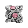 Retro silver bead with pink crystals and wavy texture for DIY charm bracelets - Wavy Bead (35)