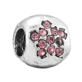 Silver bead charm with sparkling pink crystal flower pattern for DIY bracelet - Pink Rhinestone Flower (40)