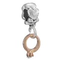 Silver heart bead charm with a rose gold ring pendant and sparkling crystal - Hollow Heart with Ring Charm
