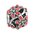 Silver flower charm with red rhinestones for DIY bracelets and jewelry making - Hollow Floral Charm
