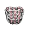 Silver DIY heart charm bead paved with pink cubic zirconia for modular bracelets - Pave Heart (36)