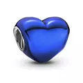 Glossy blue heart charm bead with silver finish for DIY jewelry bracelets - Royal Blue Heart Bead (27)