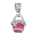 Pink enamel charm bag with white cubic zirconia accents for bead bracelets - Pink Handbag (42)