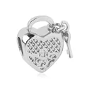 Silver heart lock charm with textured pattern and tiny key for DIY bracelets - Checked Heart Lock Key (29)