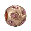 Rose gold spherical charm bead with leaf pattern and pink crystals for DIY bracelets - Normal Specification / Rose Gold Leaf Style (23)