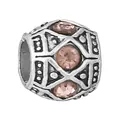 Retro silver barrel charm with pink crystals and geometric engravings for DIY bracelets - Geometric Barrel (40)