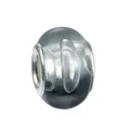 Translucent grey glass charm bead with vertical grooves and silver metal core - Grey Black Grooved Style