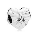 Polished silver heart charm bead with embossed bow design for DIY bracelets - Bow 3D Heart (33)