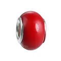 Detailed close-up of a red resin flower charm with silver metal edges for DIY bracelets - Bright Red Enamel Charm Style