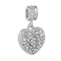 Silver heart charm with shimmering pavé crystal setting for DIY jewelry bracelets - Pave Heart Pendant