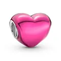 Hot pink heart-shaped metallic charm bead with silver core for DIY bracelets - Bright Rose Heart (36)