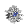 Silver snowflake charm featuring central blue rhinestones and clear crystals for DIY bracelets - Snowflake Design (1)